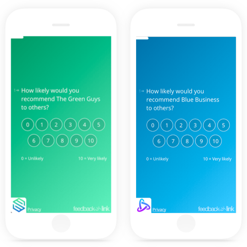 Illustation of different colors and logos on our Feedback questionnare.